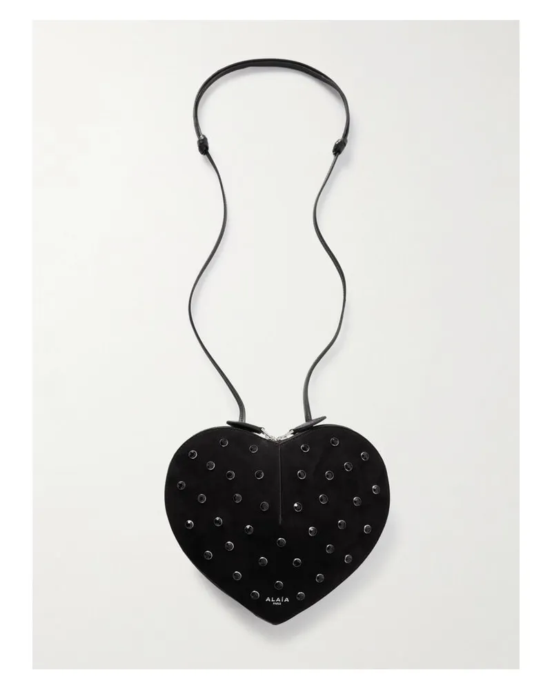 Alaïa Le Coeur Schultertasche Aus Veloursleder Mit Kristallen - Schwarz Schwarz