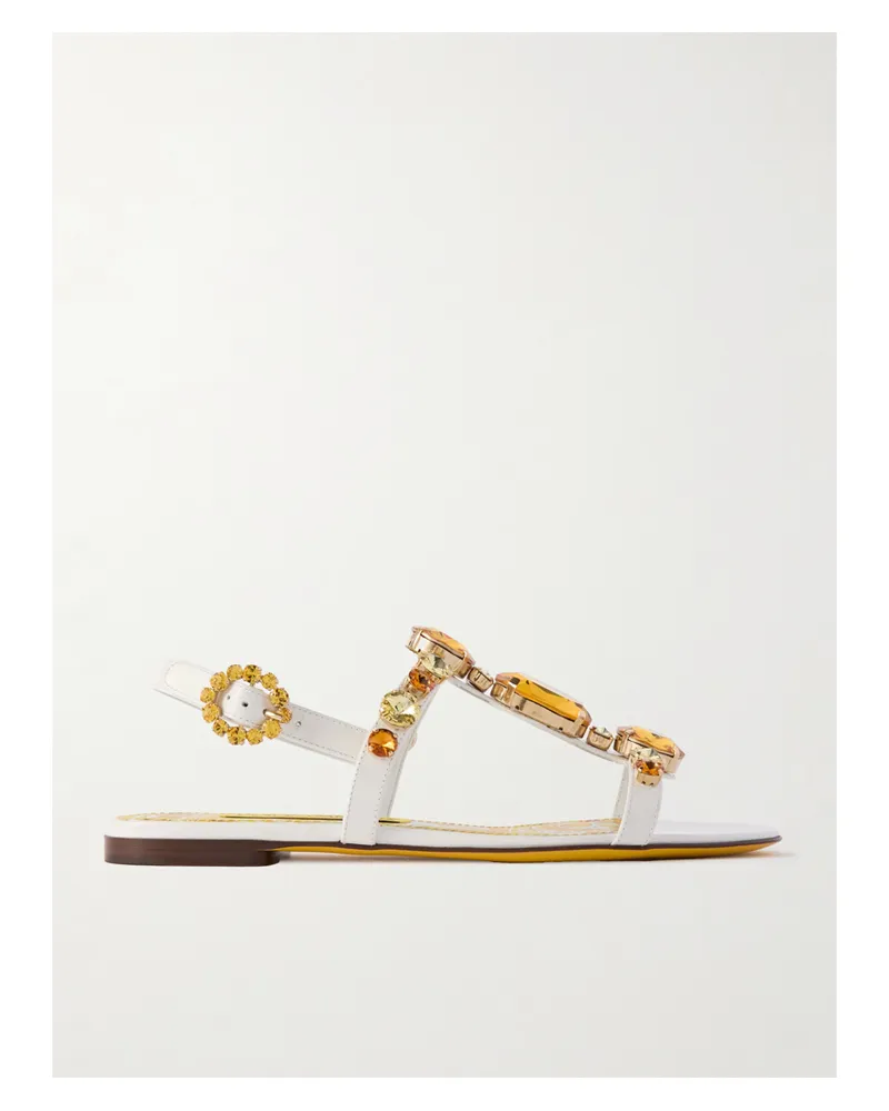 Dolce & Gabbana Bianca Sandalen Aus Lackleder Mit Kristallen - Weiß Weiß