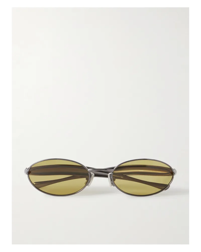 Bottega Veneta Sardine Oval-frame Gunmetal-tone Sunglasses - Silver Silver