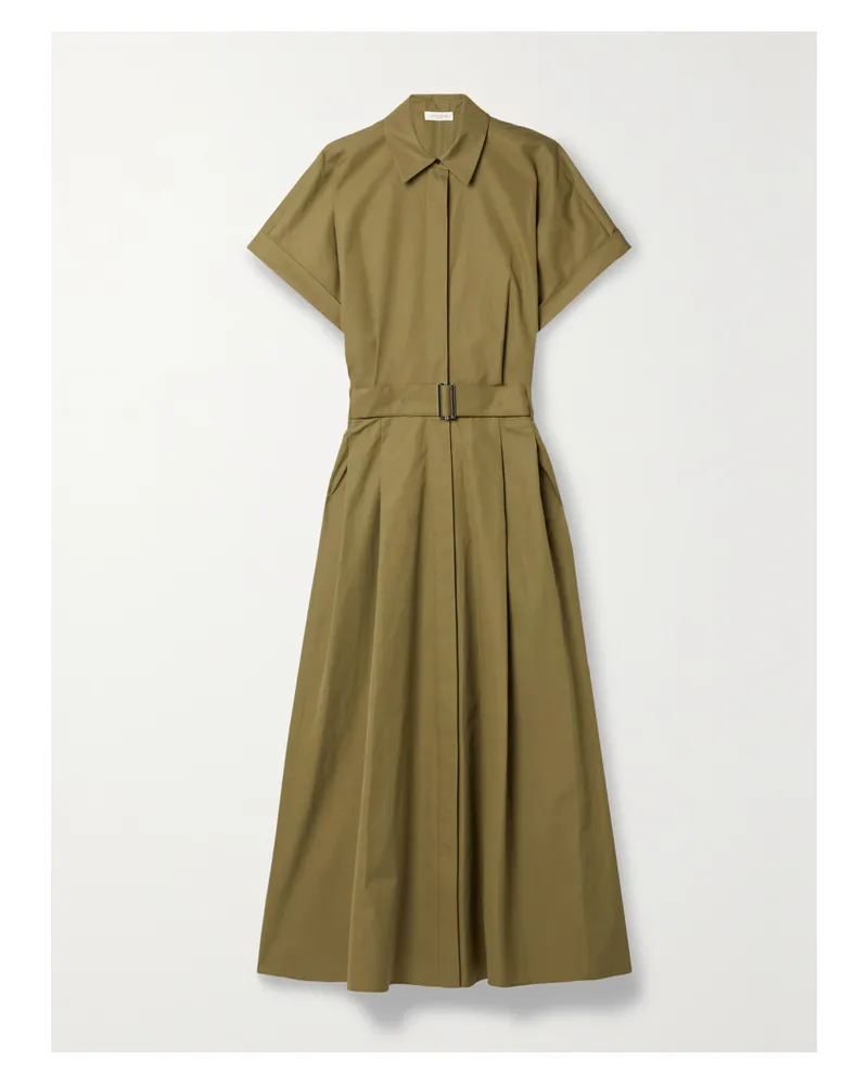 Lafayette148 Upland Midi-hemblusenkleid Aus Baumwollpopeline Mit Falten Und Gürtel - Grün Grün
