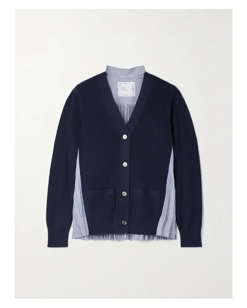 Sacai Cardigan Aus Baumwolle Und Gestreifter Popeline Mit Plissee - Blau Blau