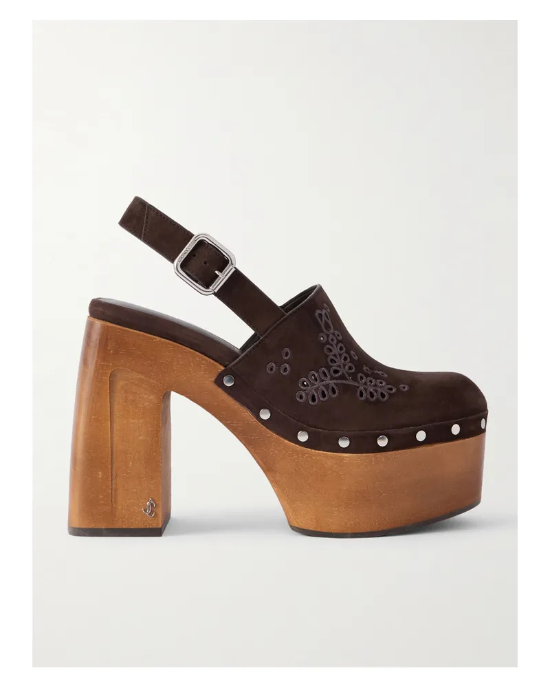 Jimmy Choo Alida 135 Clogs Aus Veloursleder Mit Stickereien, Nieten Und Plateau - Braun Braun