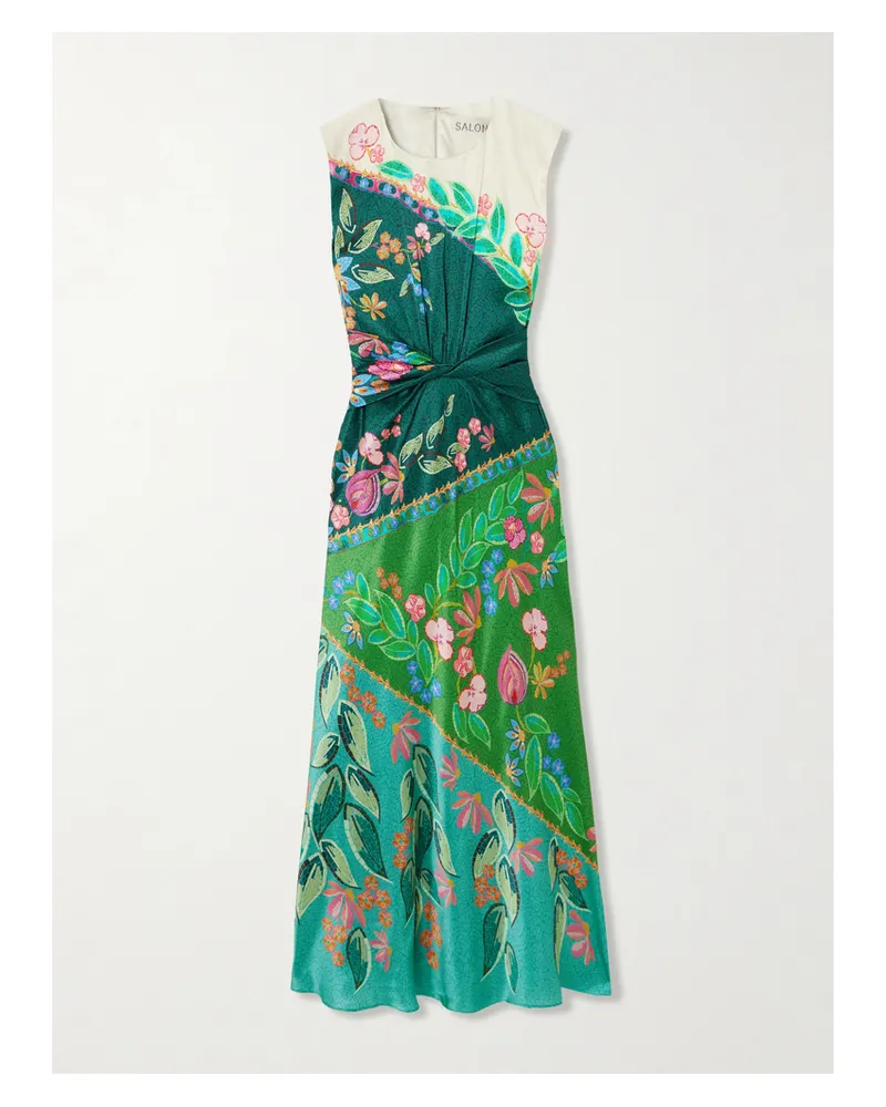 Saloni Gwen Maxikleid Aus Seide Mit Blumenprint Und Twist-detail - Grün Grün