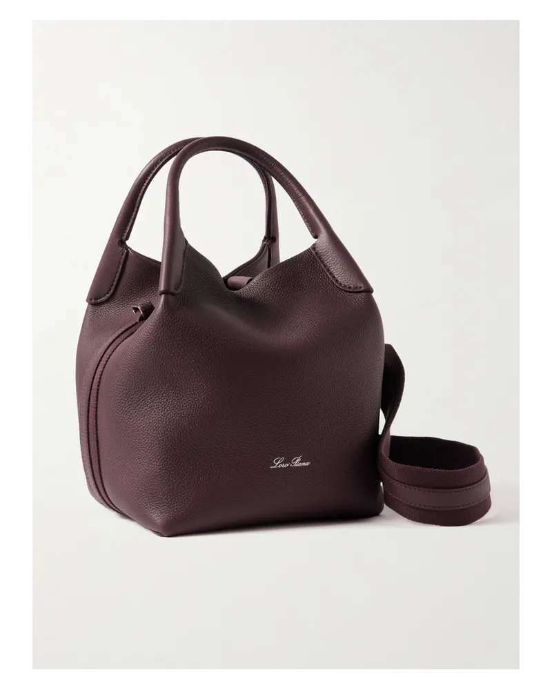 Loro Piana Bale Canvas-trimmed Textured-leather Tote - Burgundy Burgundy