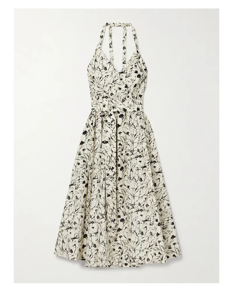 Proenza Schouler Rhea Neckholder-midikleid Aus Bedruckter Popeline Aus Einer Baumwollmischung Mit Gürtel - Creme Creme