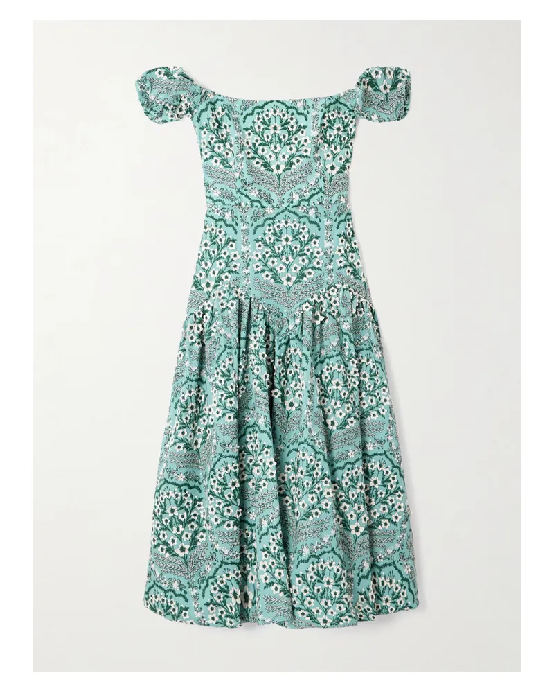 AGUA BENDITA Siembra Midikleid Aus Bestickter Baumwollpopeline - Blau Blau