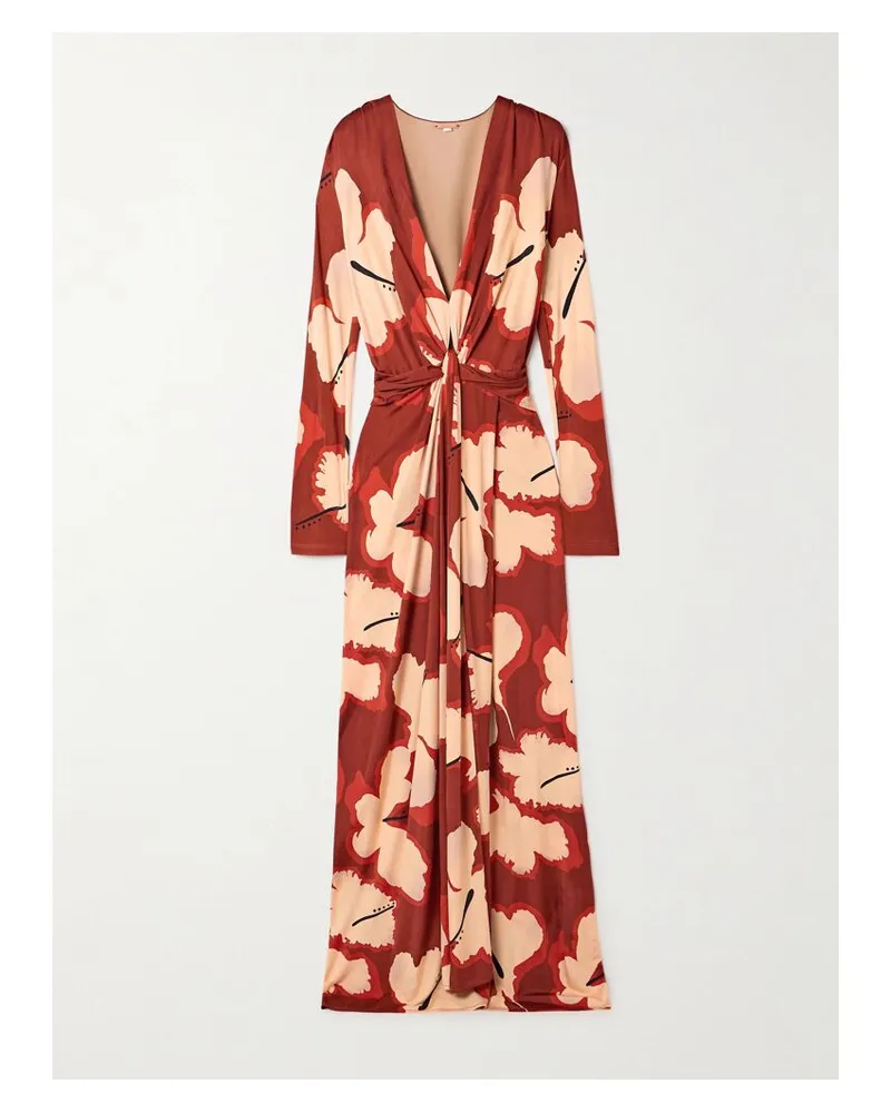 Johanna Ortiz Coral Marino Drapiertes Maxikleid Aus Bedrucktem Stretch-jersey - Rot Rot
