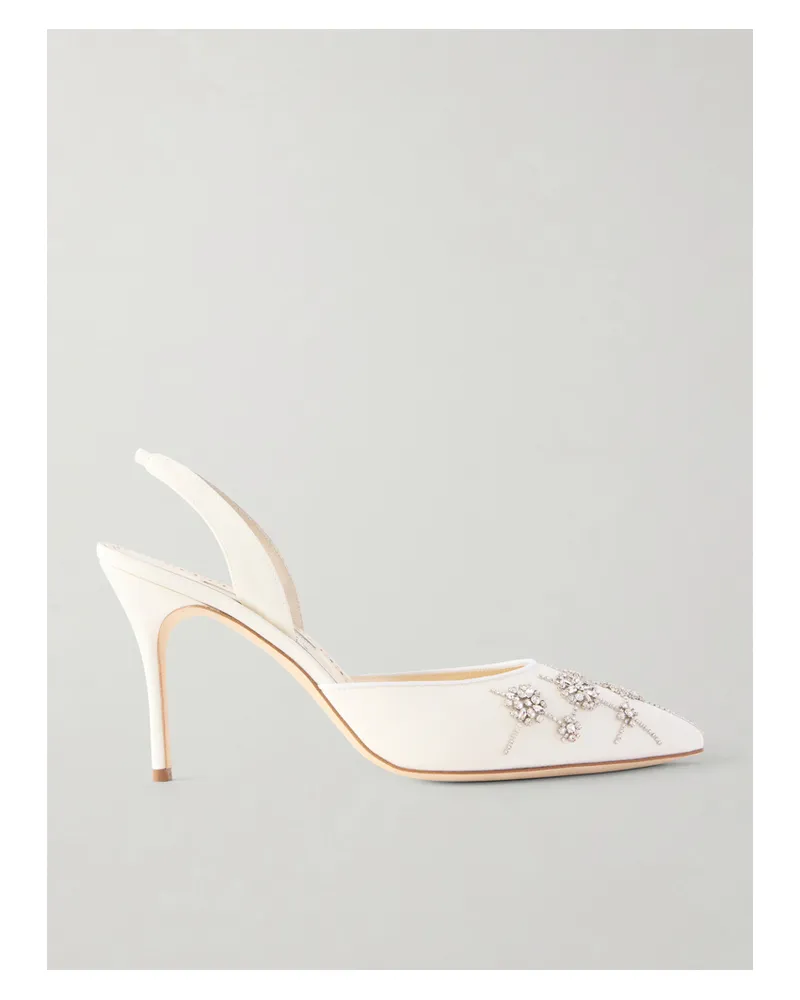 Manolo Blahnik Ralyne 90 Crystal-embellished Crepe De Chine Slingback Pumps - White White