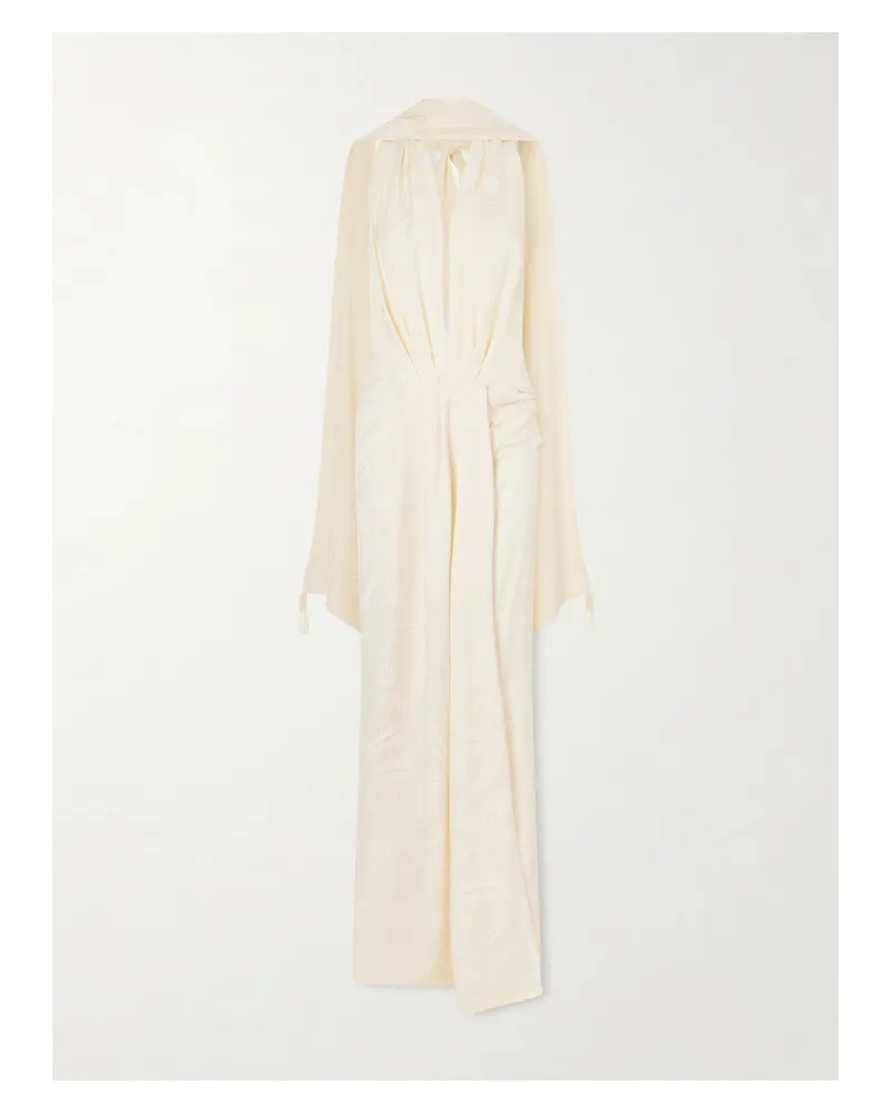 Johanna Ortiz Wildly Beautiful Tasseled Satin-jacquard Halterneck Maxi Dress - Ecru Ecru