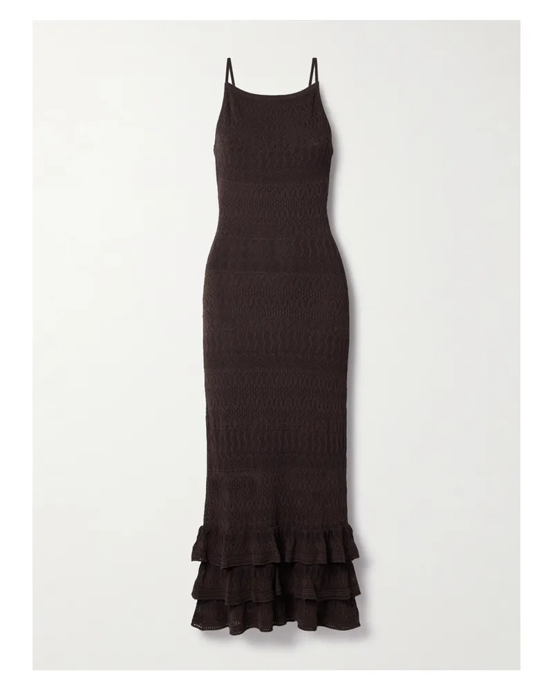 STAUD Bliss Maxikleid Aus Pointelle-strick Mit Rüschen - Braun Braun