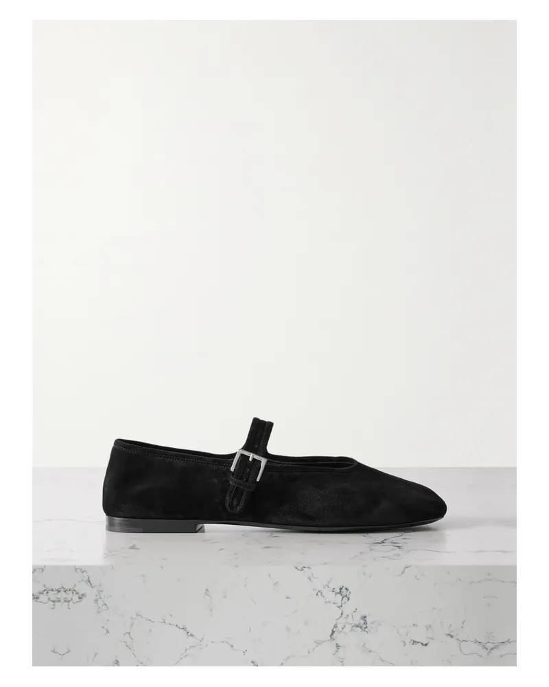 The Row Boheme Suede Mary Jane Flats - Black Black