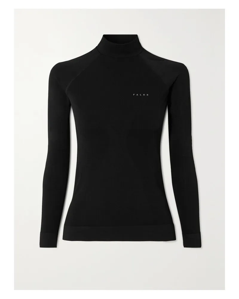 Falke Maximum Warm Oberteil Aus Stretch-jersey Mit Stehkragen - Schwarz Schwarz
