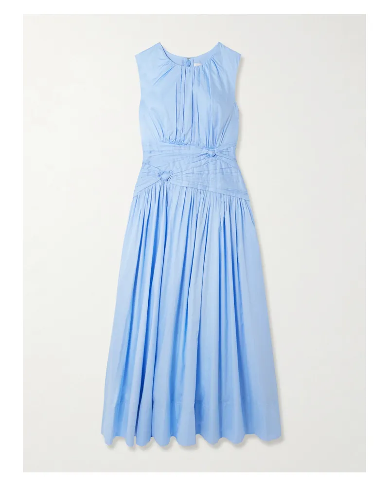 Aje. Agatha Midikleid Aus Baumwollpopeline Mit Raffungen Und Knoten - Blau Blau