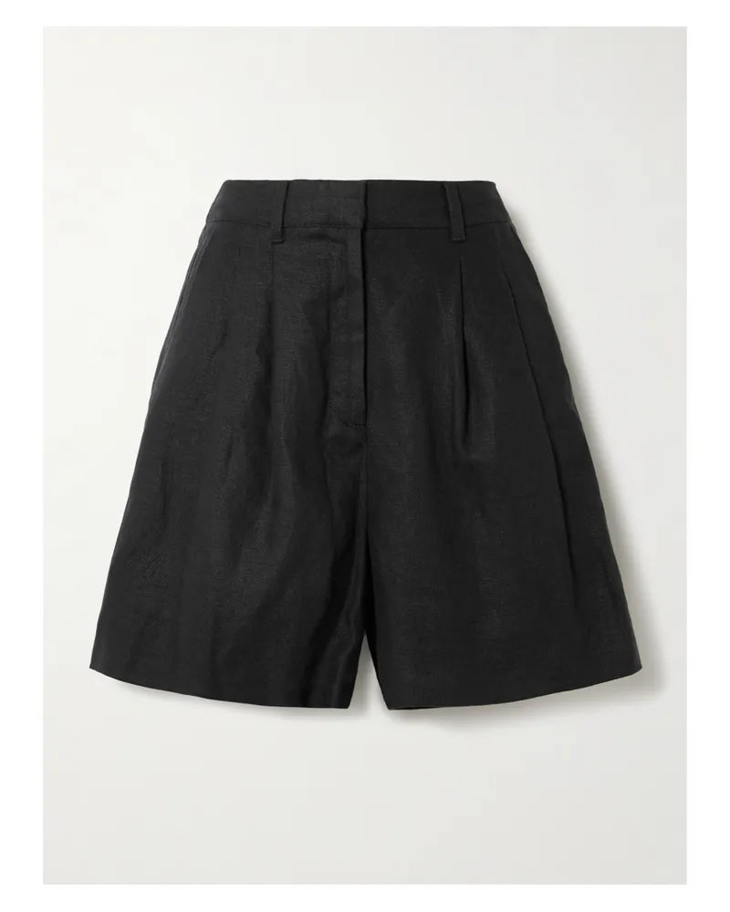 Posse Marchello Pleated Linen Shorts - Black Black