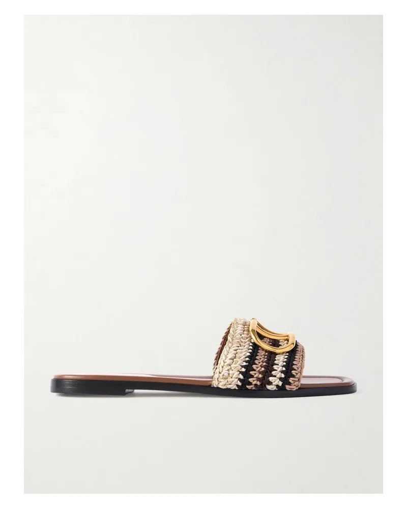 Valentino Garavani Vlogo Pantoletten Aus Häkelmaterial Mit Lederbesatz - Braun Braun