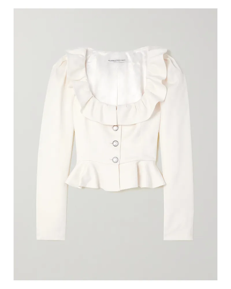 Alessandra Rich Verkürzte Jacke Aus Woll-crêpe Mit Volants Und Verzierungen - Weiß Weiß