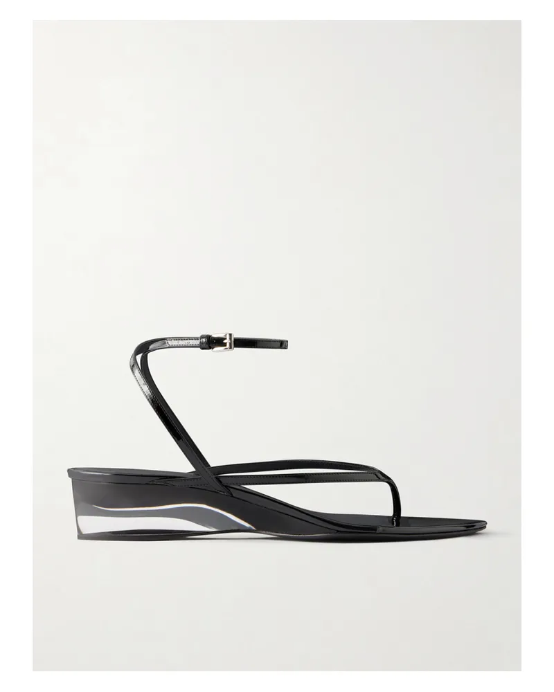 Alaïa Tong 30 Patent-leather Wedge Sandals - Black Black