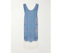 Sea Flower Beaded Silk Dress - Blue