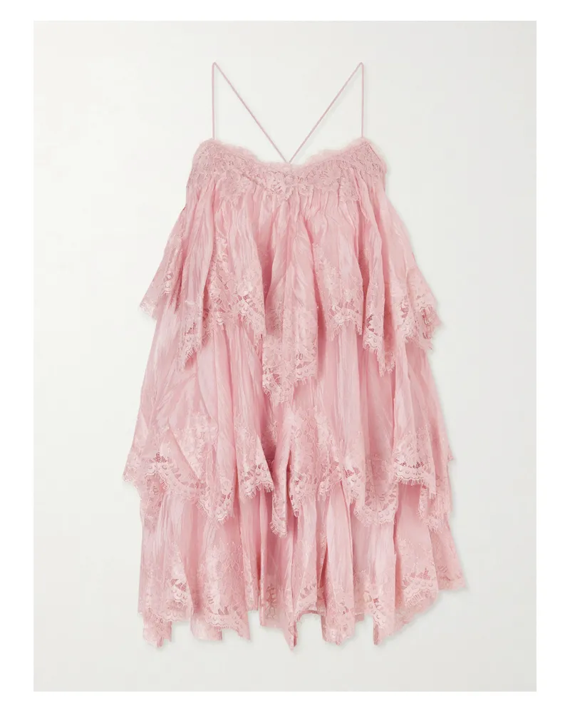 Aje. Ophelia Lace-trimmed Crinkled-satin Mini Dress - Pink Pink