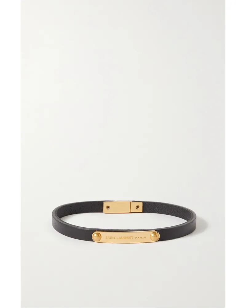 Saint Laurent Lederarmband mit Goldfarbenen Details Schwarz