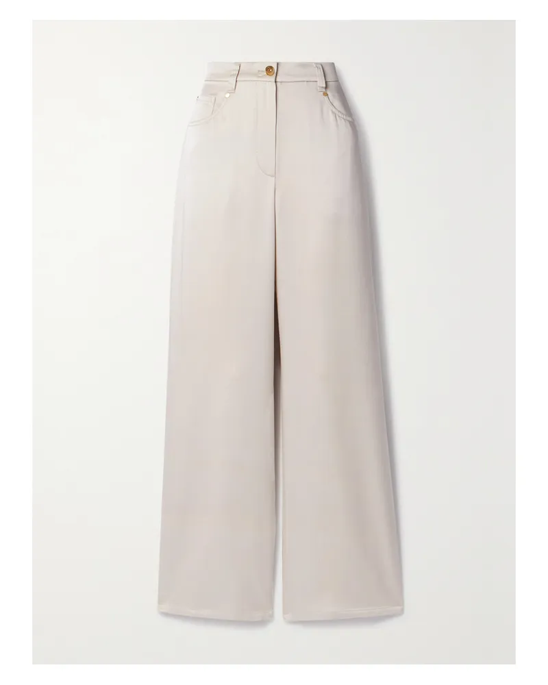 Brunello Cucinelli Hose Mit Weitem Bein Aus Duchesse-satin - Wollweiß Wollweiß