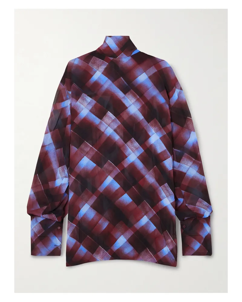 Dries van Noten Oversized-bluse Aus Bedrucktem Georgette Mit Raffungen - Burgunder Burgunder