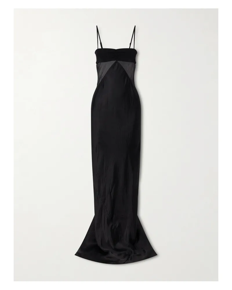 Rick Owens Tulle-paneled Satin Maxi Dress - Black Black