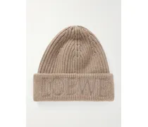 Beanie Aus Gerippter Wolle Mit Stickerei - Neutral