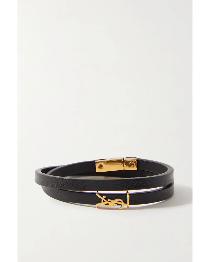 Saint Laurent Opyum Lederarmband Mit Goldfarbenen Details - Schwarz Schwarz