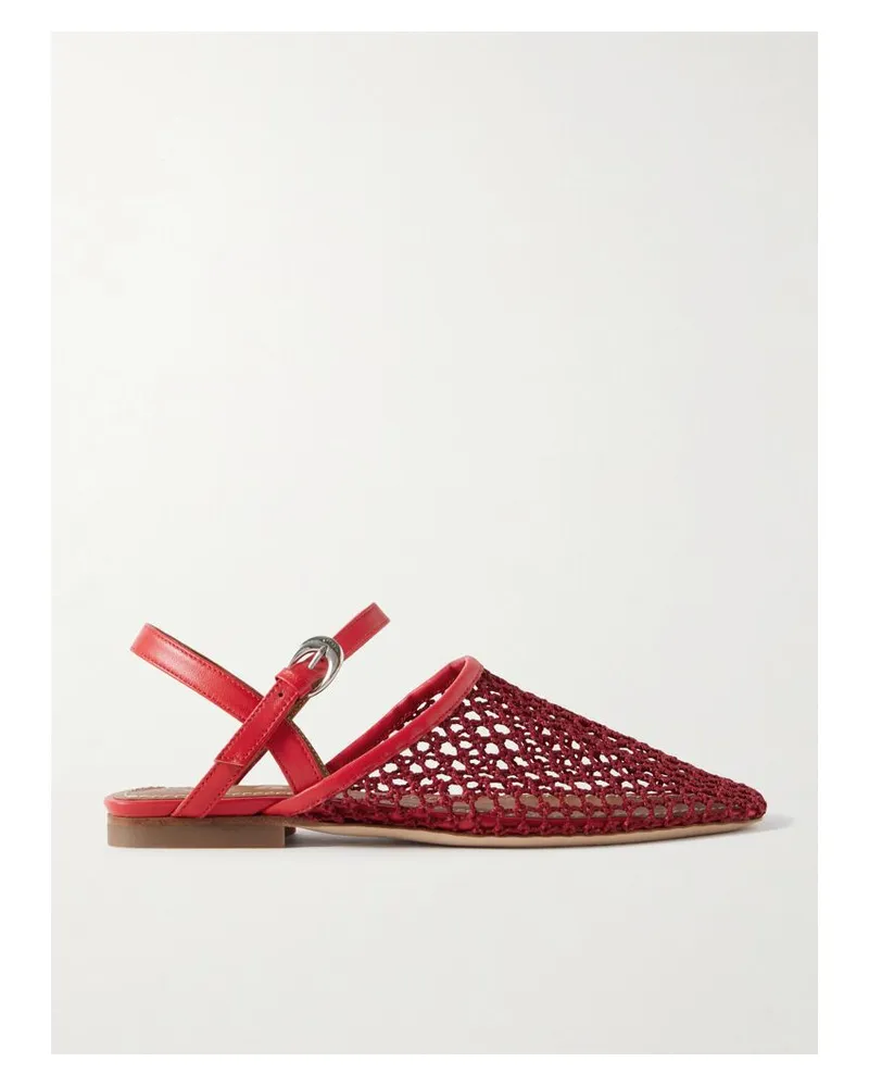 STAUD Rete Flache Slingback-schuhe Aus Häkelmaterial Mit Lederbesätzen - Rot Rot