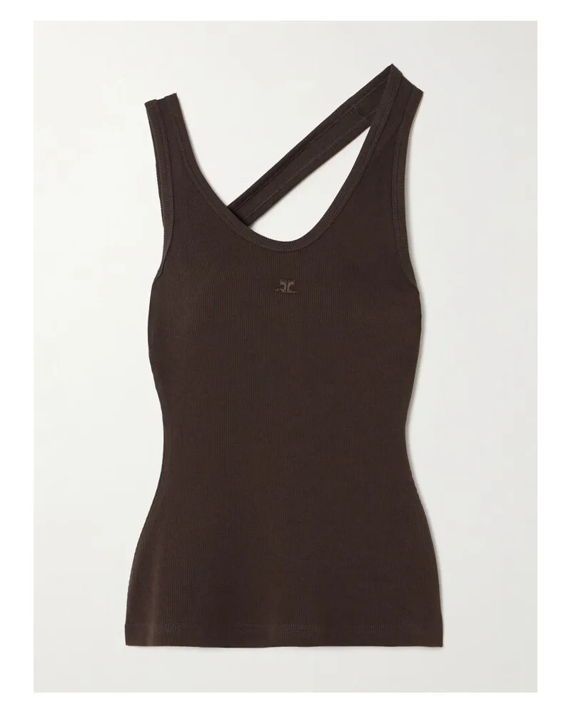Courrèges Asymmetrisches Oberteil Aus Geripptem Baumwoll-jersey Mit Stretch-anteil Und Stickerei - Braun Braun