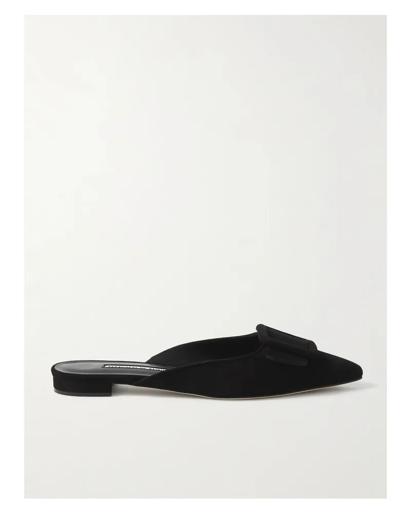 Manolo Blahnik Maysale Slippers Aus Veloursleder Mit Schnalle - Schwarz Schwarz