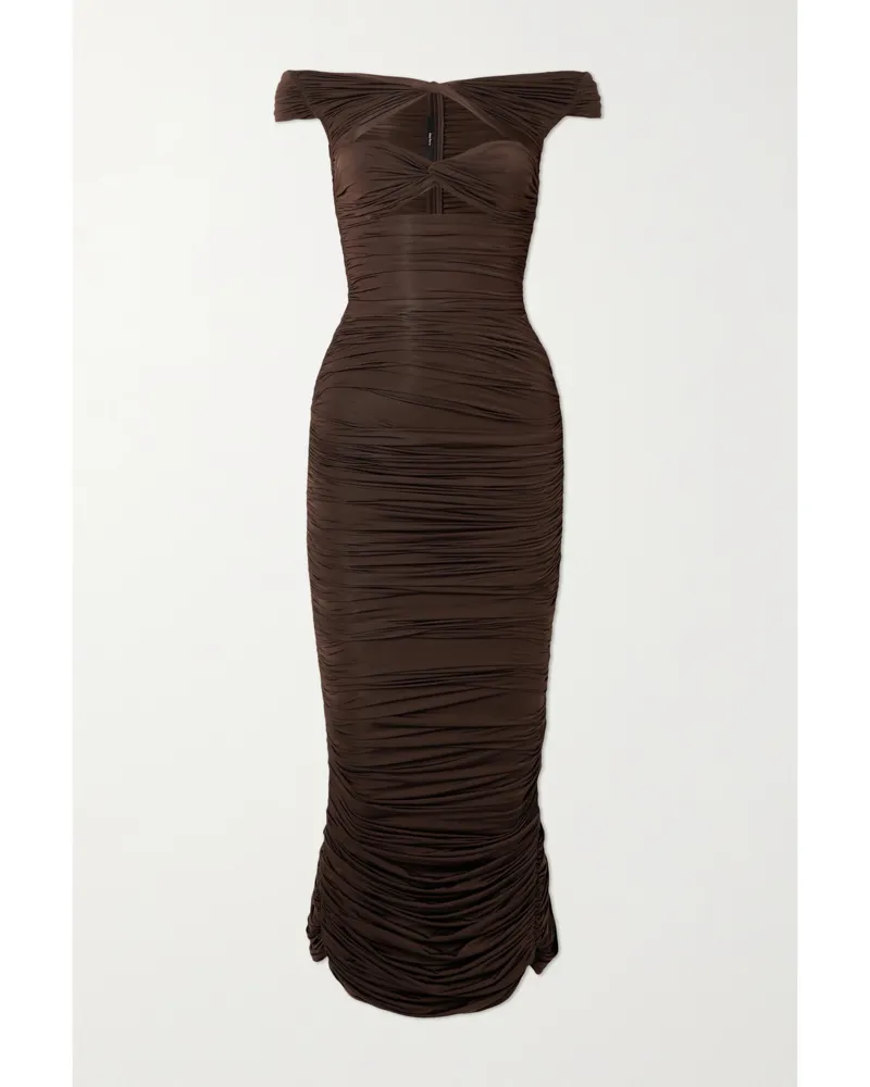 Alex Perry Knox Schulterfreies Midikleid Aus Stretch-jersey Mit Cut-outs - Braun Braun