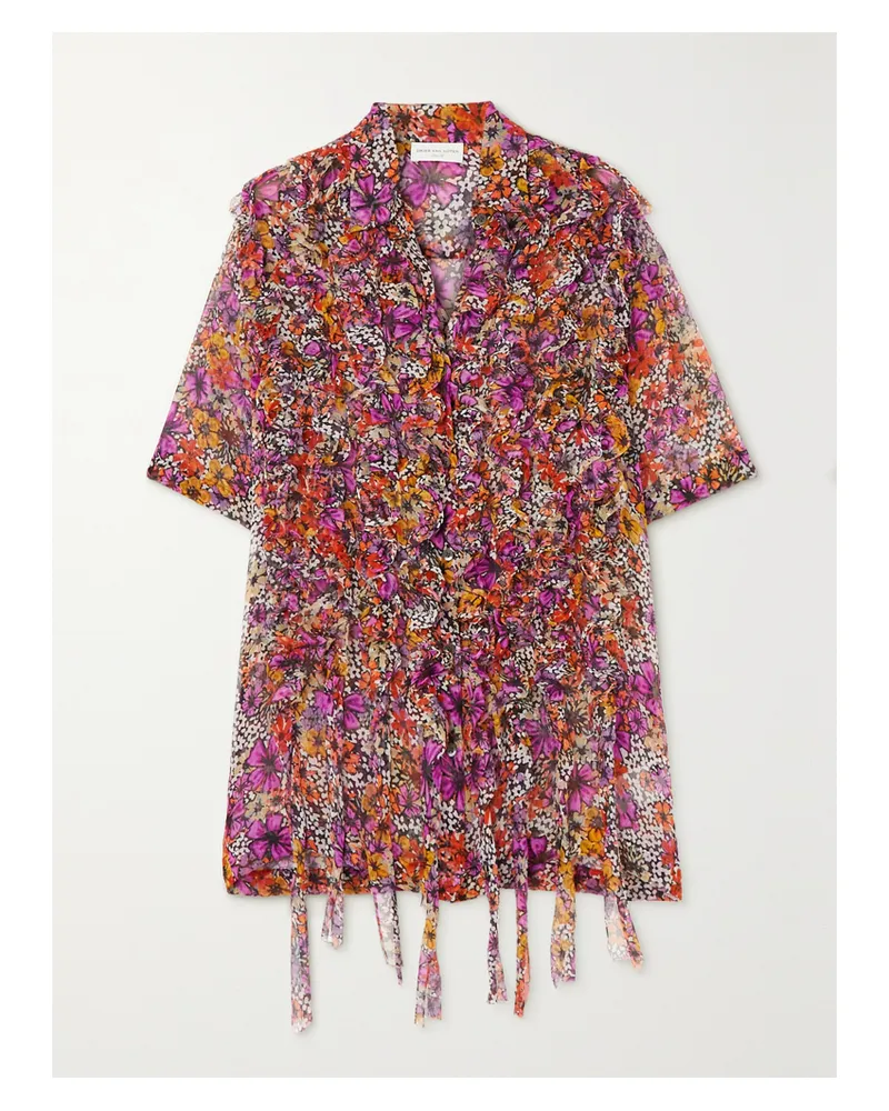 Dries van Noten Hemd Aus Seidenkrepon Mit Blumenprint Und Rüschen - Lila Lila