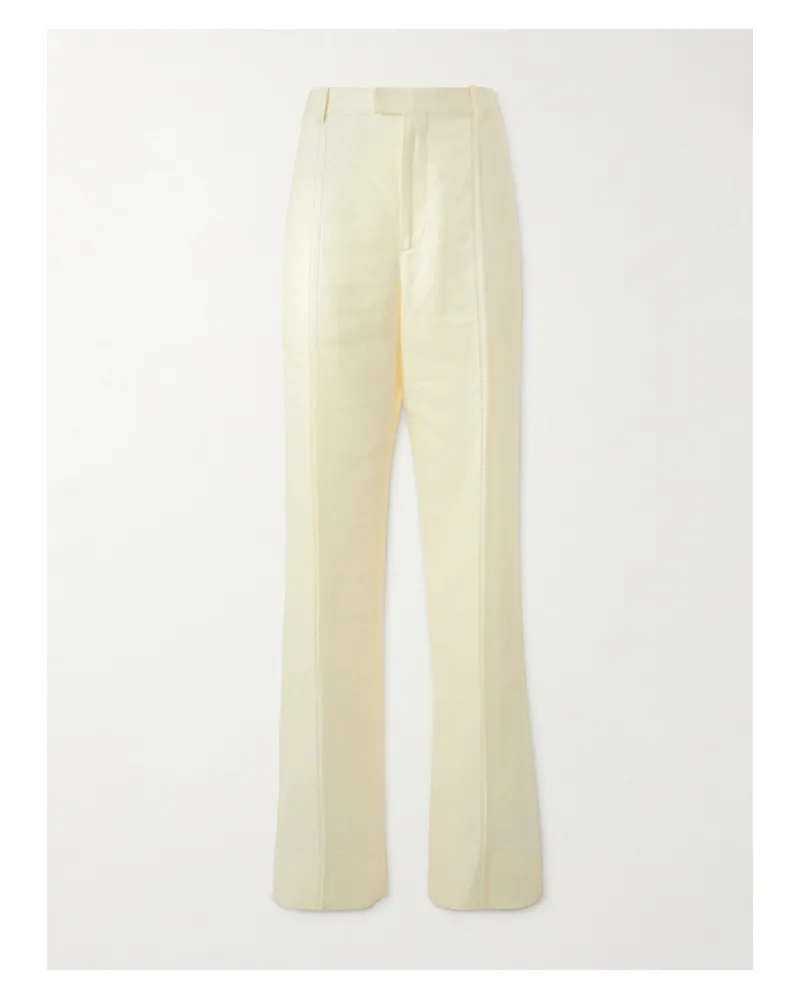 Bottega Veneta Embroidered Linen Straight-leg Pants - Cream Cream