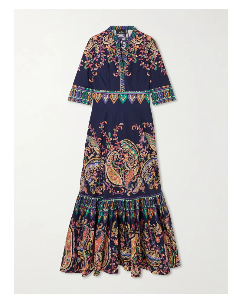 Etro Maxikleid Aus Baumwolle Mit Paisley-print - Blau Blau