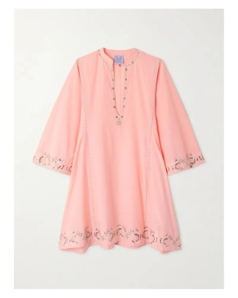 Thierry Colson Rachel Strandkleid Aus Einer Baumwoll-seidenmischung Mit Stickereien Und Verzierungen - Pink Pink