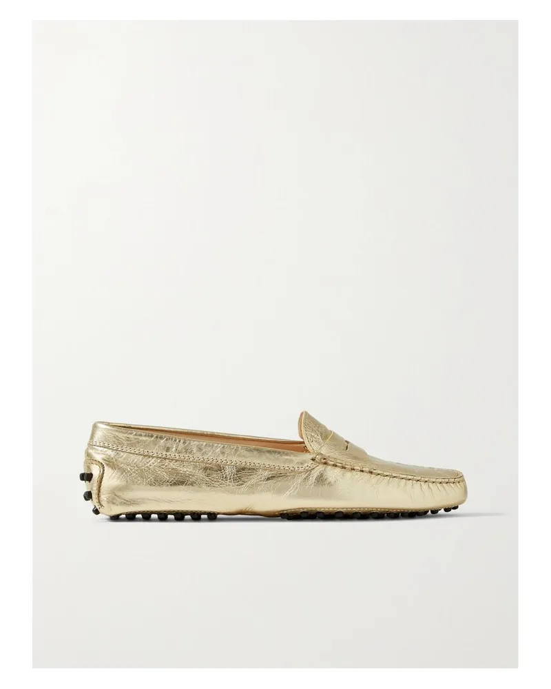TOD'S Gommini Loafers Aus Strukturiertem Metallic-leder - Gold Gold