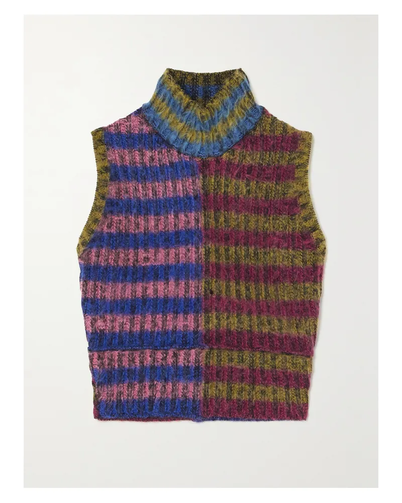 ARG Verkürzter Ärmelloser Pullover Aus Einer Gestreiften Gebürsteten Baumwollmischung Mit Stehkragen - Pink Pink