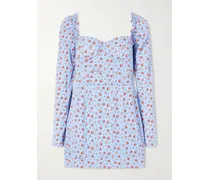 Floral-print Stretch-silk Mini Dress - Blue