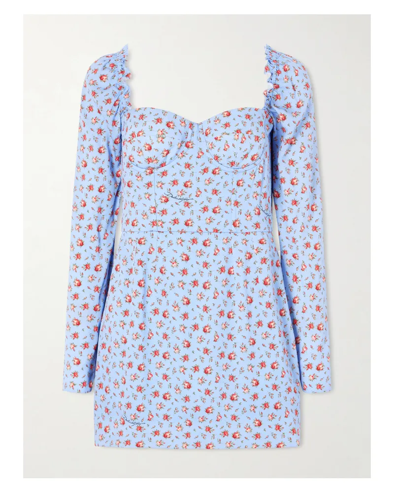 Dolce & Gabbana Floral-print Stretch-silk Mini Dress - Blue Blue