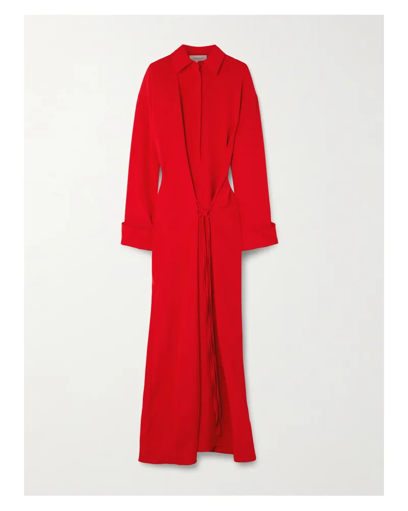 SPORTMAX Knotted Silk-blend Crepe De Chine Maxi Shirt Dress - Red Red