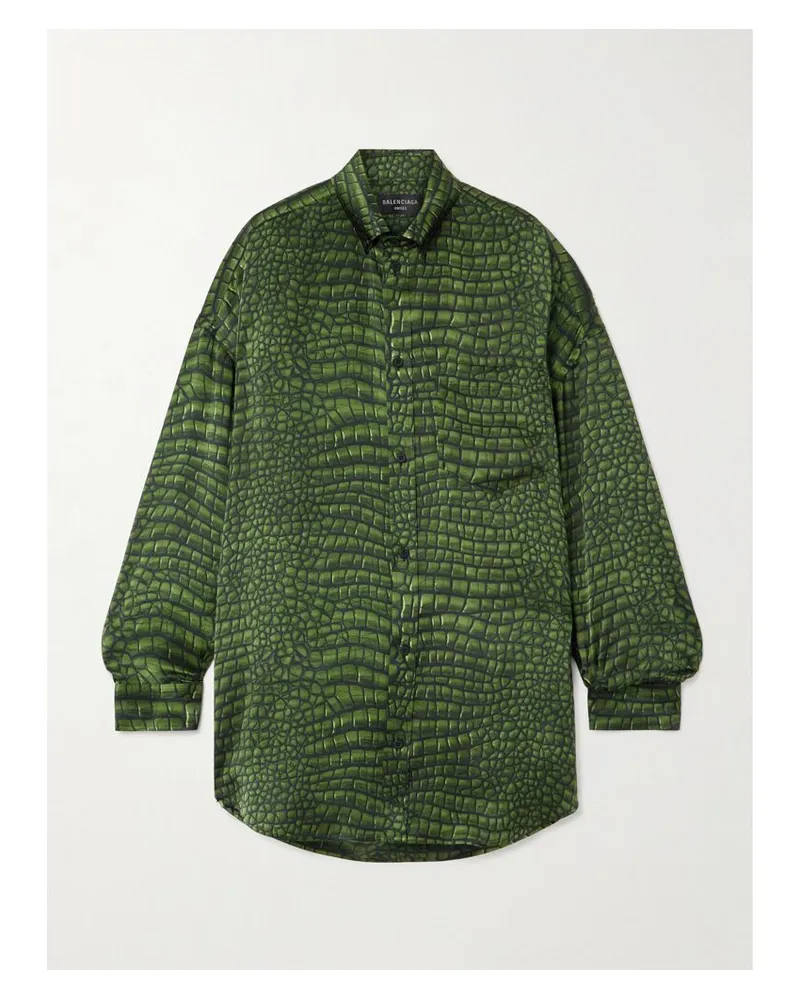 Balenciaga Cocoon Oversized-hemd Aus Bedrucktem Seidensatin - Grün Grün