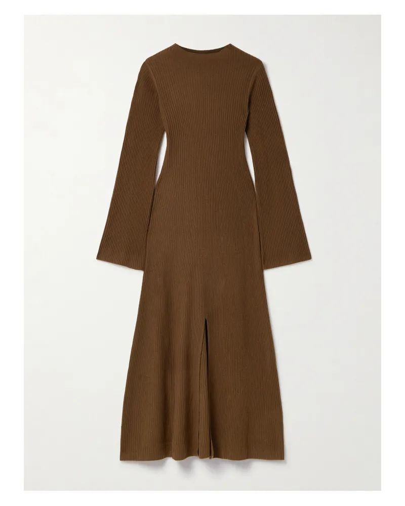 Le Kasha 1918 Logan Ribbed Organic Cashmere Midi Dress - Brown Brown