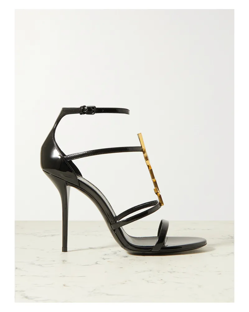 Saint Laurent Cassandra Embellished Patent-leather Sandals - Black Black