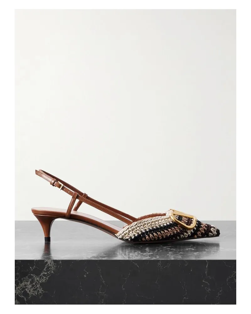 Valentino Garavani Vlogo Signature 45 Slingback-pumps Aus Häkelmaterial Mit Lederbesätzen - Braun Braun