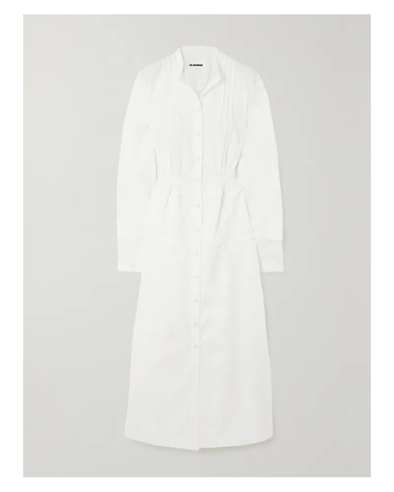 Jil Sander Midi-hemdblusenkleid Aus Baumwollpopeline Mit Raffungen - Weiß Weiß
