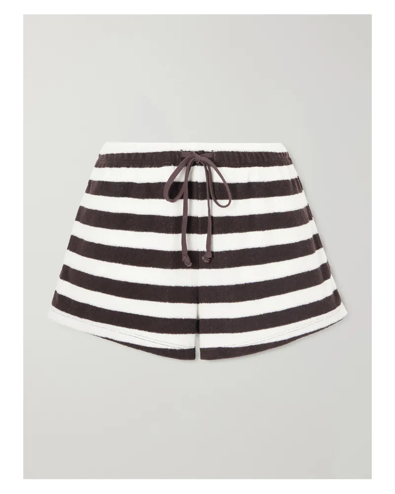 Suzie Kondi Shallis Striped Cotton-blend Terry Shorts - Brown Brown