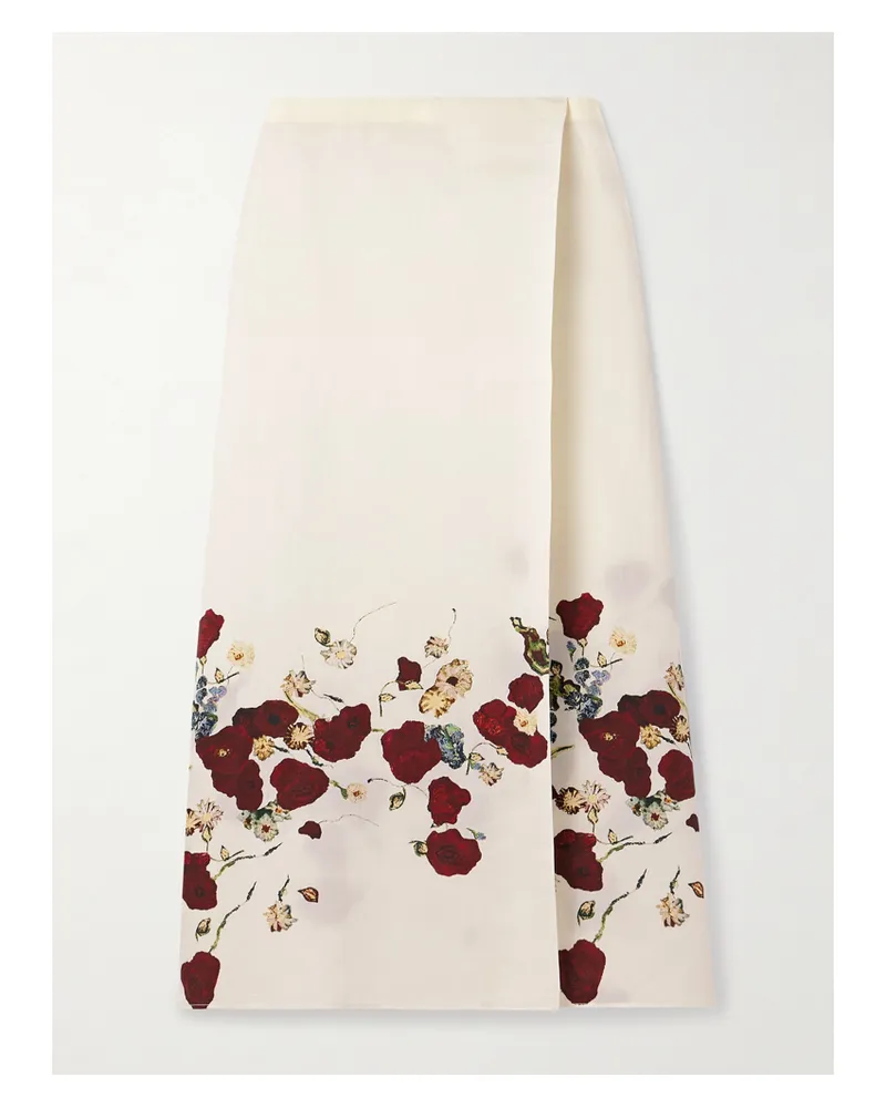 KHAITE Demi Floral-print Silk And Cotton-blend Organza Midi Skirt - Cream Cream