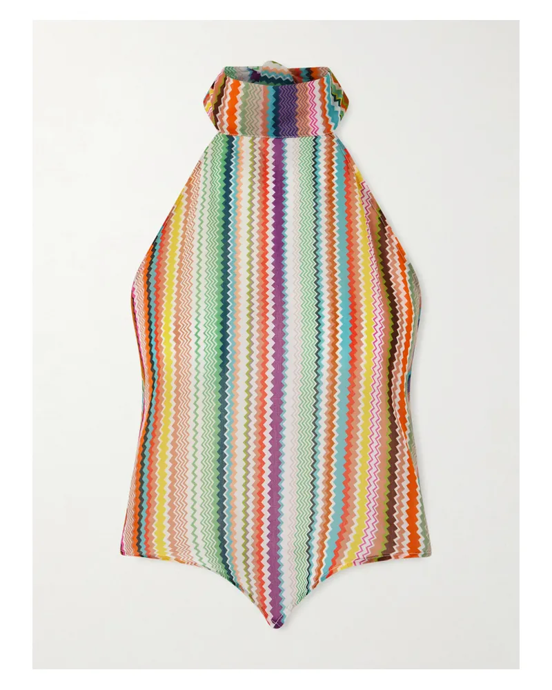 Missoni Striped Cotton And Silk-blend Crepe De Chine Halterneck Top - Multi Multi
